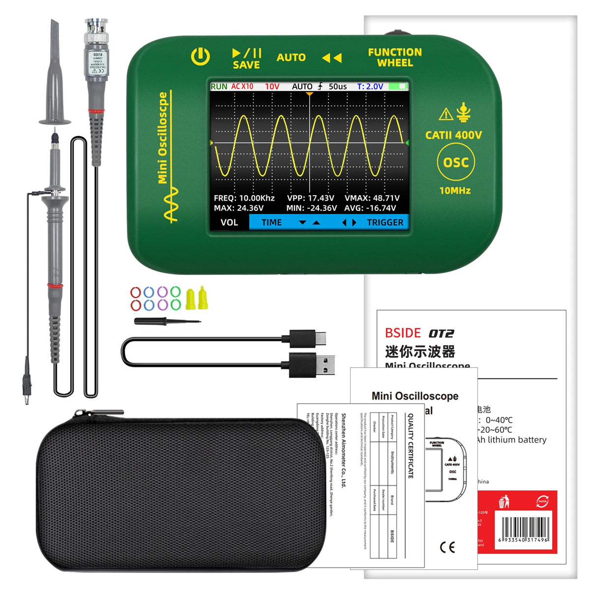 BSIDE OT2 Handheld Auto Oscilloscope &ndash; 10 MHz Sampling Rate OT2-oscilloprobe / CHINA