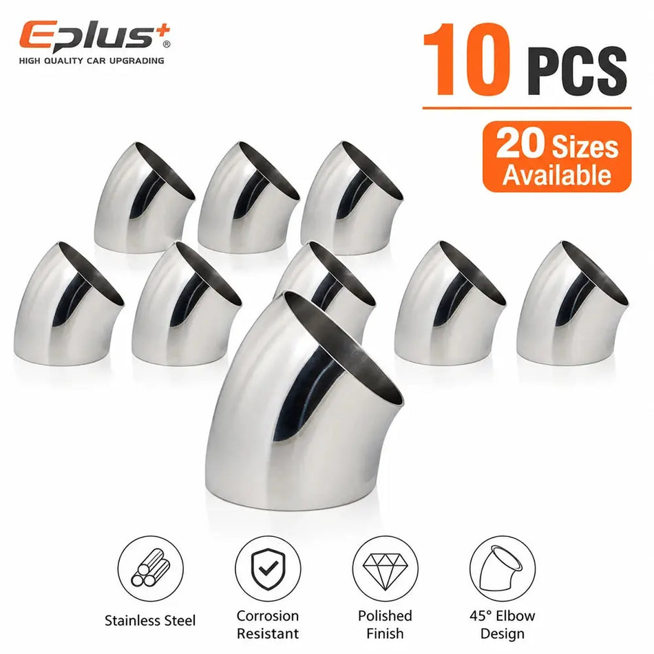 10PCS Universal Stainless Steel 45 Degree Elbow Pipe Polished Weld‑On Pipe Fitting Bend Tube for Car Exhaust Muffler Replacement by InterCyprus Trading Ltd