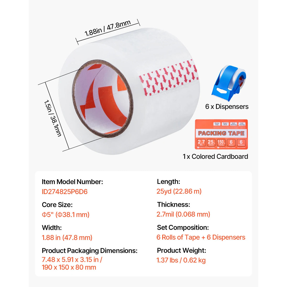 SucceBuy Clear Packing Tape 1.5in 2.7 Mil &ndash; With Dispenser 6pcs / GERMANY