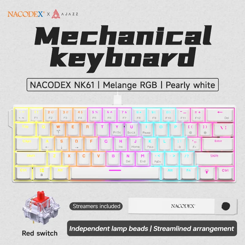 Ajazz NK61 &ndash; Hot-Swappable 61-Key RGB Wired Keyboard White