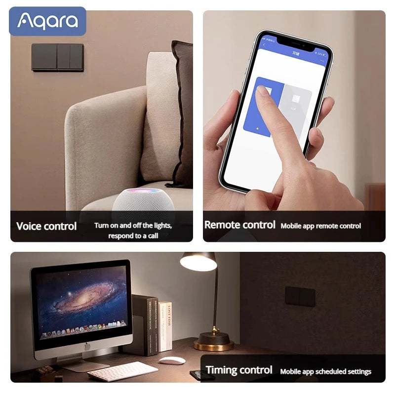 Interruptor de Pared Inteligente Aqara E1, ZigBee 3.0 Sin Neutro, Compatible con HomeKit