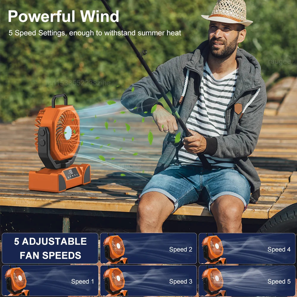 Portable Camping Fan 20000mAh &ndash; LED Light and USB Charge