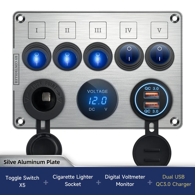 QUBEN Dual USB QC3.0 Socket Charger - LED Voltmeter 5KG-QD-DY-QC(Silver)