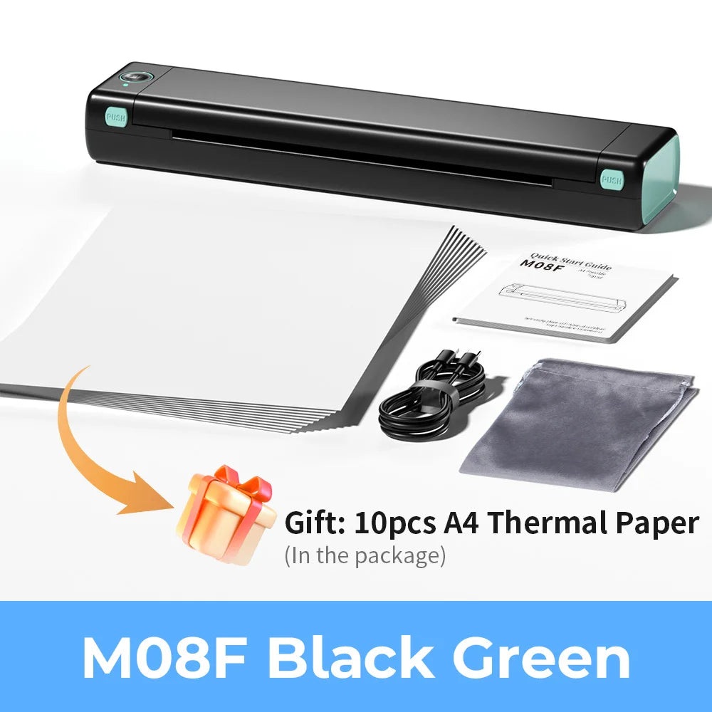 Phomemo M08F Wireless Thermal A4 Printer &ndash; Portable Labeler Black Green