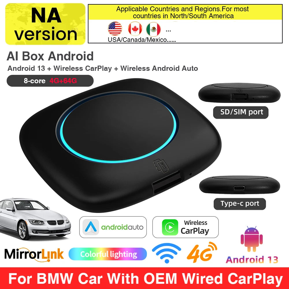 BMW ID6 ID7 ID8 ID9 Wireless CarPlay AI Box - Android 13 4 64GB NA / With 128G SD card