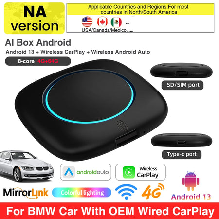 BMW ID6 ID7 ID8 ID9 Wireless CarPlay AI Box - Android 13 4 64GB NA / With 128G SD card
