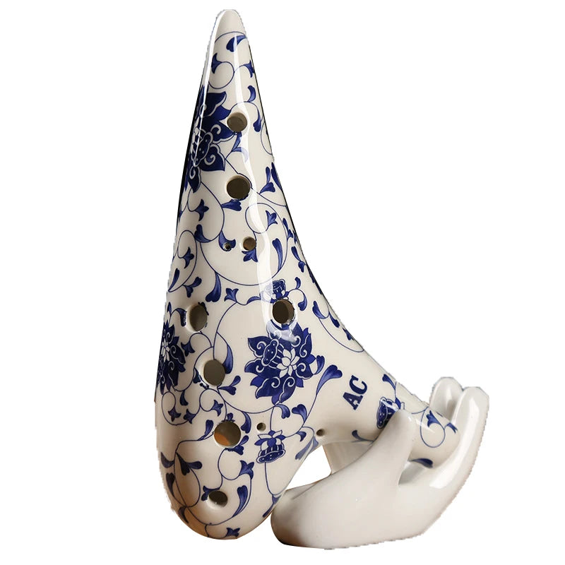 Keramische Ocarina 12 Gaten Alto C Toon Handgemaakt Celadon Bloem Patroon