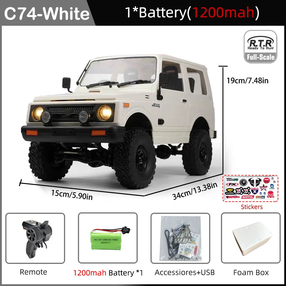 WPL C74-1 1/10 RC Car Jimny Warrior JA11 4WD 2.4G Crawler On-Road Toy C74-W-1B1200-STR-PB