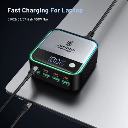 GaN USB C Charger 8 Port &ndash; 100W PD Fast Charging with Ambient Lighting Display