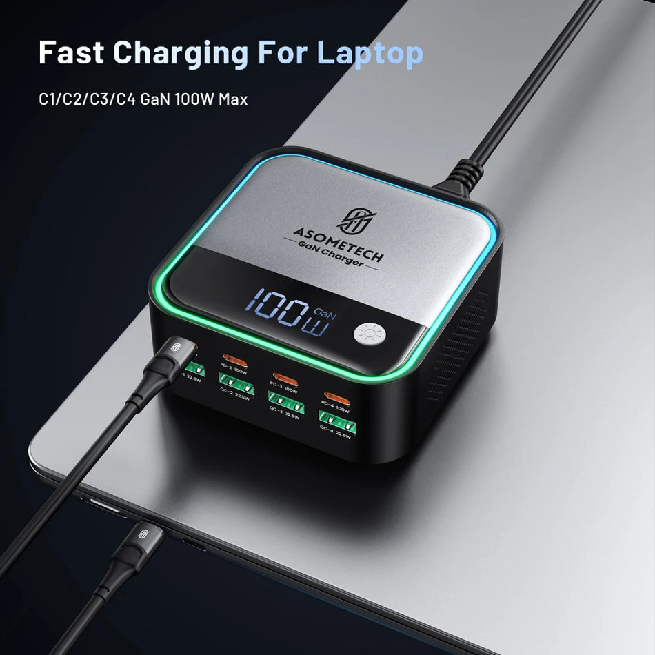 GaN USB C Charger 8 Port &ndash; 100W PD Fast Charging with Ambient Lighting Display