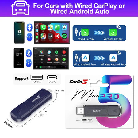 2024 CarlinKit Mini SE CarPlay Wireless Adapter Plug N Play MINI SE PRO