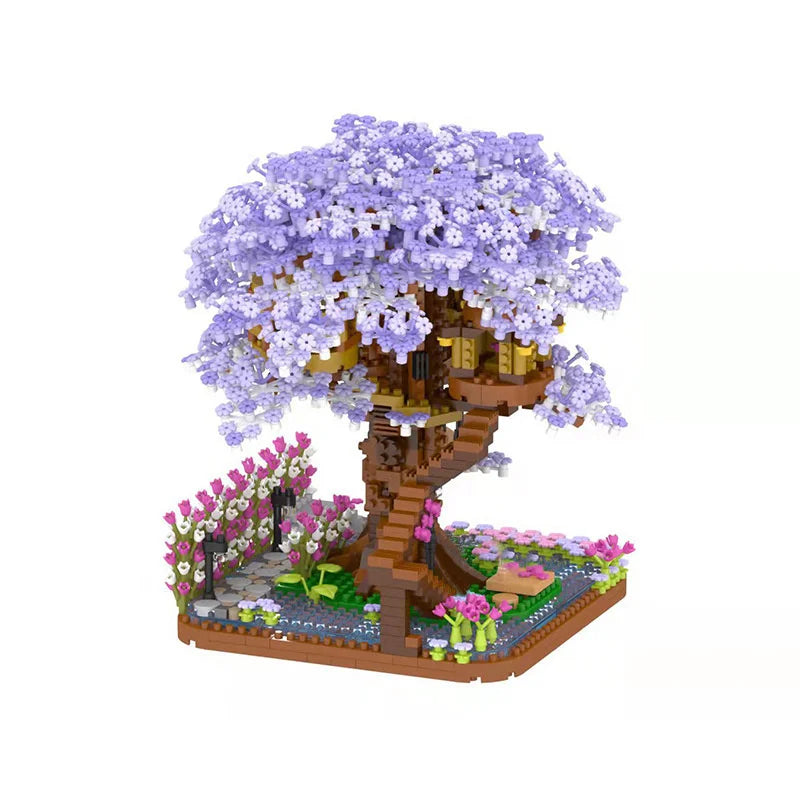 Building Blocks Mini Sakura Tree Set &ndash; Romantic Cherry Blossom Treehouse Model purple no light