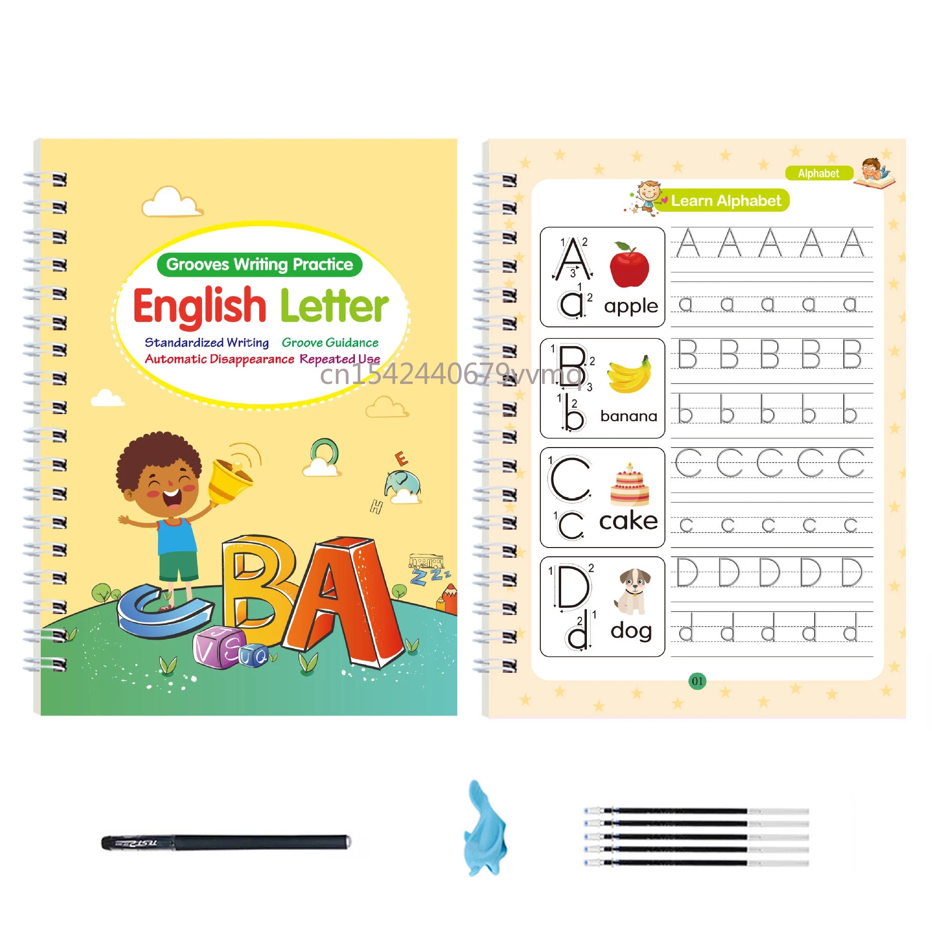 Reusable English Learning Calligraphy Book for Kids - Practice Writing, Drawing, and Numbers Education Toy Letter-1Book