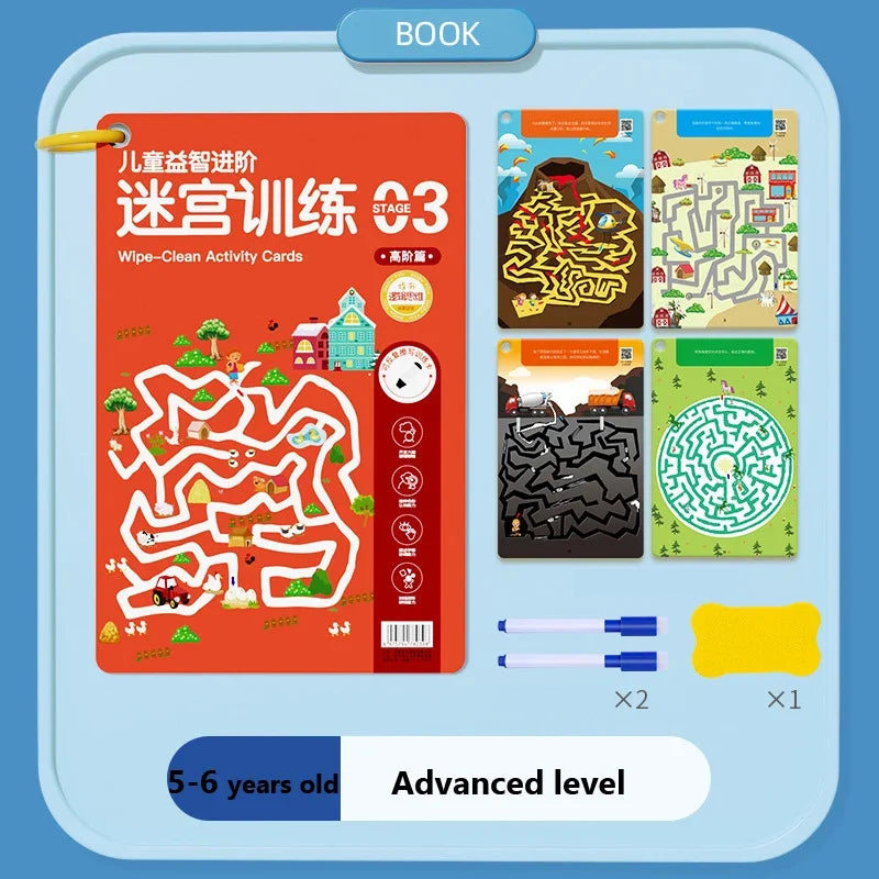 Reusable Montessori Practice Maze Book for Kids: Concentration &amp; Pen Control Training Advanced level
