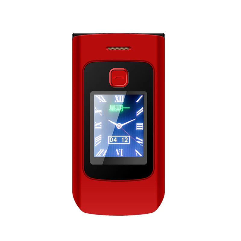 Unlocked 2G Dual Screen Flip Senior Phone &ndash; SOS Call Button Red / add TF card
