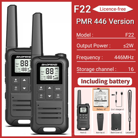 Baofeng F22 Mini Walkie Talkie PMR FRS - Long Range PMR -Black