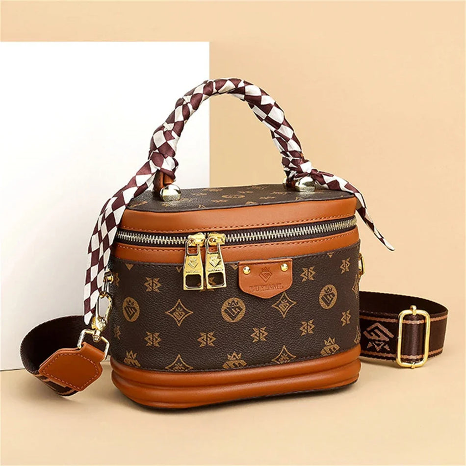 PU Leather Bucket Shoulder Bag for Women, Luxury Designer Handbag with Zipper, Interior Pockets