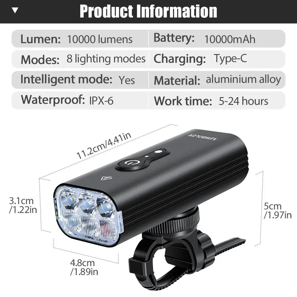 Smart LED Bicycle Headlight With 10000LM Aluminum Body And USB Power Bank by InterCyprus Trading Ltd