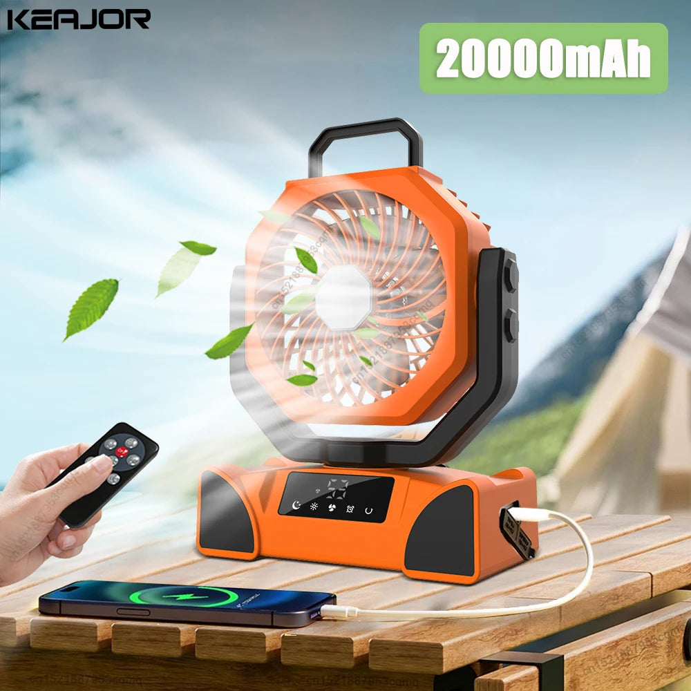 Portable Camping Fan 20000mAh &ndash; LED Light and USB Charge