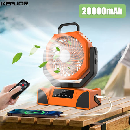 Portable Camping Fan 20000mAh &ndash; LED Light and USB Charge