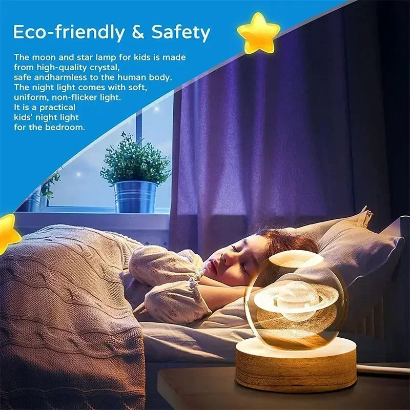 6cm 3D Crystal Ball &ndash; Wooden Base And Planet Earth Display