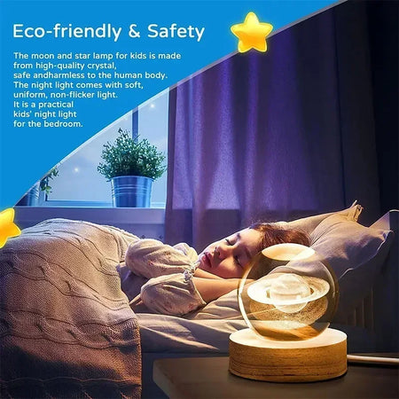 6cm 3D Crystal Ball &ndash; Wooden Base And Planet Earth Display