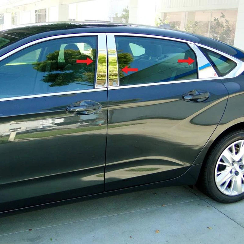 Door Pillar Post Trim Stickers for Chevrolet Impala Silvery Black Polycarbonate UV Resistant