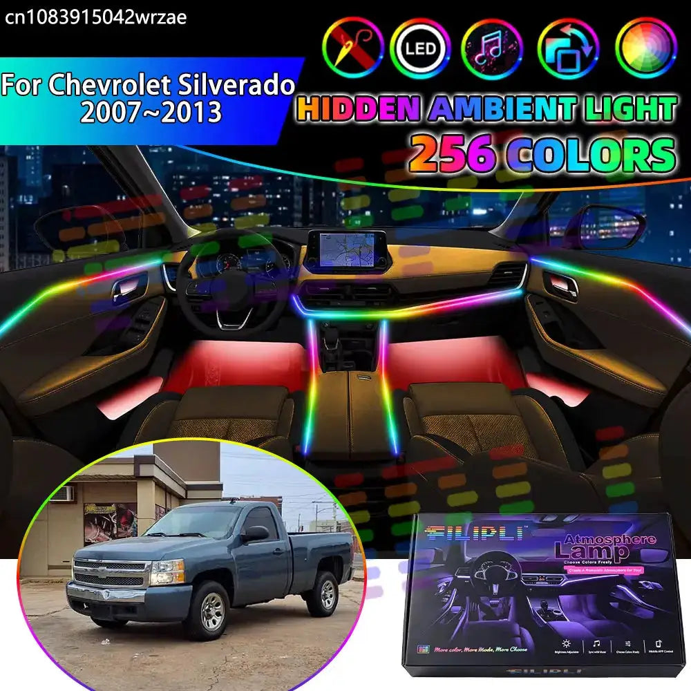 For Chevrolet Silverado 2007~2013 MK2 2th RGB Car Interior Ambient Lights Strips Breathing Lighting Kit App Control LED strips by InterCyprus Trading Ltd