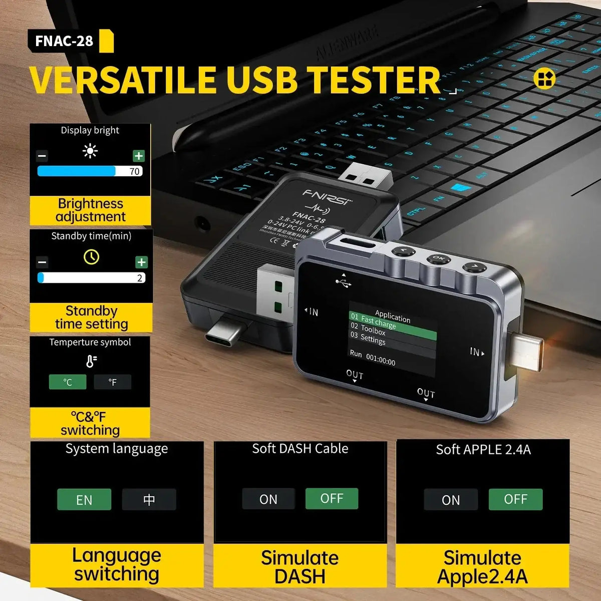 FNIRSI FNAC28 2In1 Type C USB Prober 6.5A Digital Voltmeter