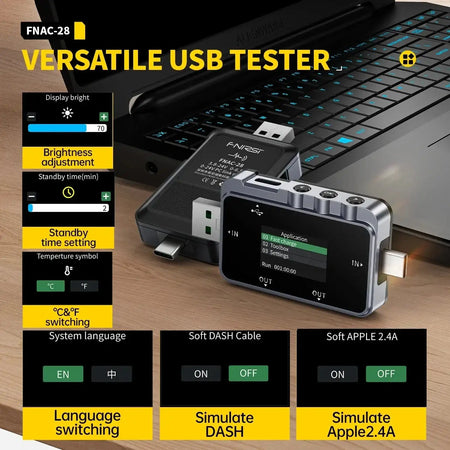 FNIRSI FNAC28 2In1 Type C USB Prober 6.5A Digital Voltmeter