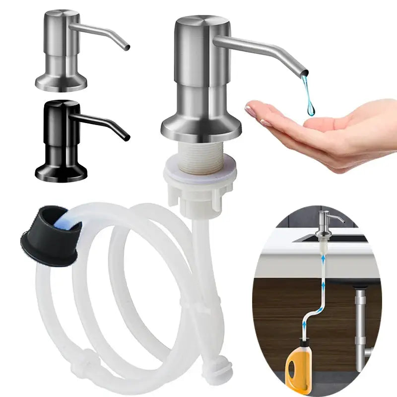Stainless Steel Soap Dispenser Extension Tube Kit Kitchen Sink Liquid Soap Dispenser Bathroom Lotion Detergent Hand Press Pumps by InterCyprus Trading Ltd