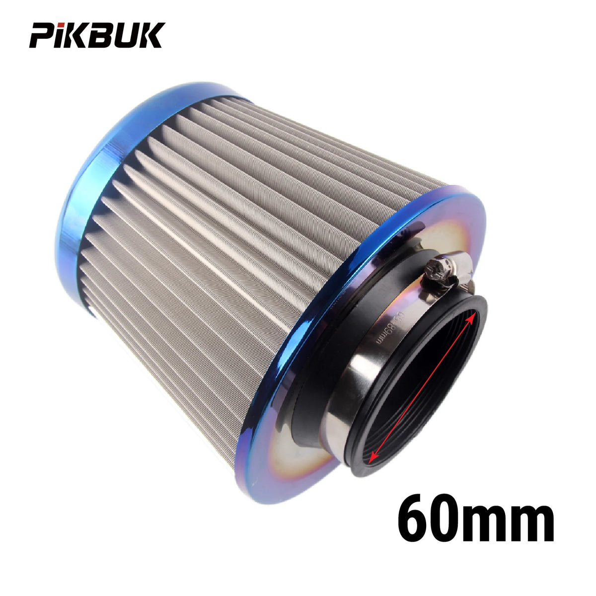 PIKBUK Universal Stainless Steel Washable Auto Air Intake System High Flow Cone Cold Air Filter 60MM 65MM 70MM 75MM by InterCyprus Trading Ltd