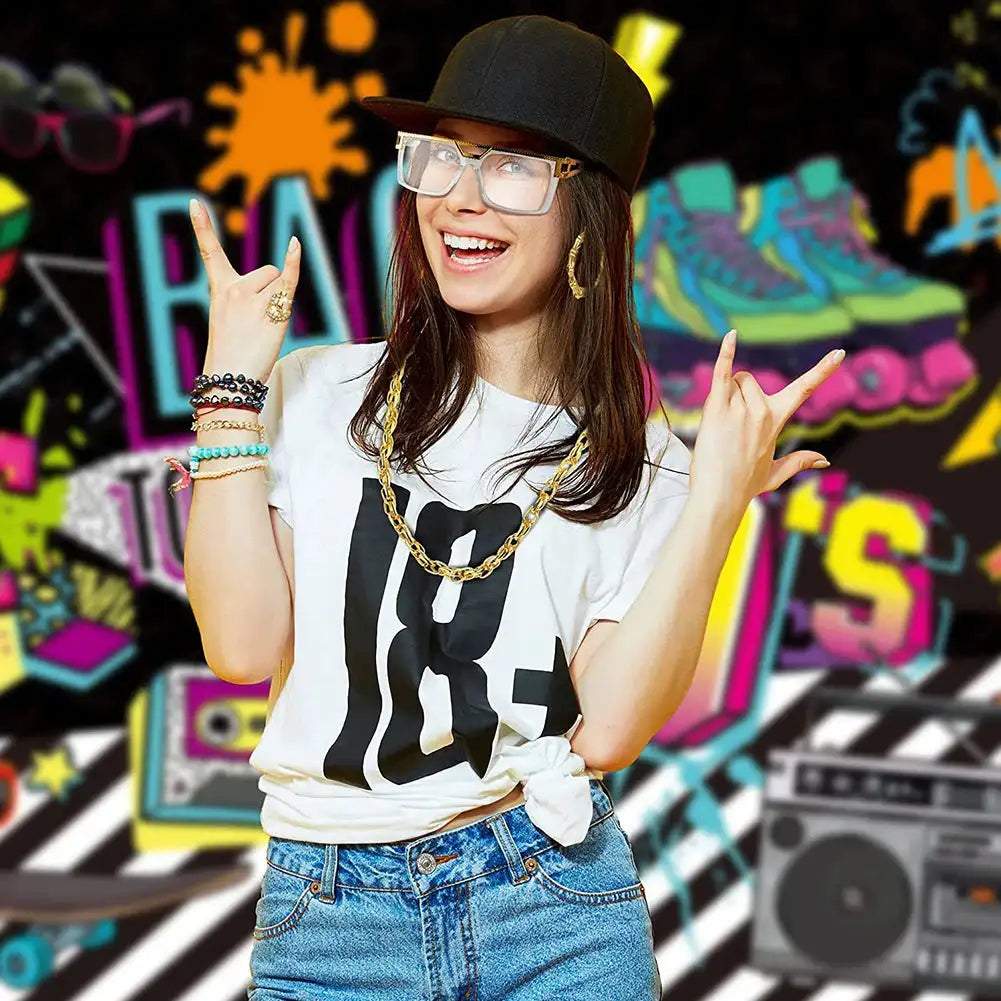 80s 90s Hip Hop Rapper Costume Set With Gold Chain Glasses