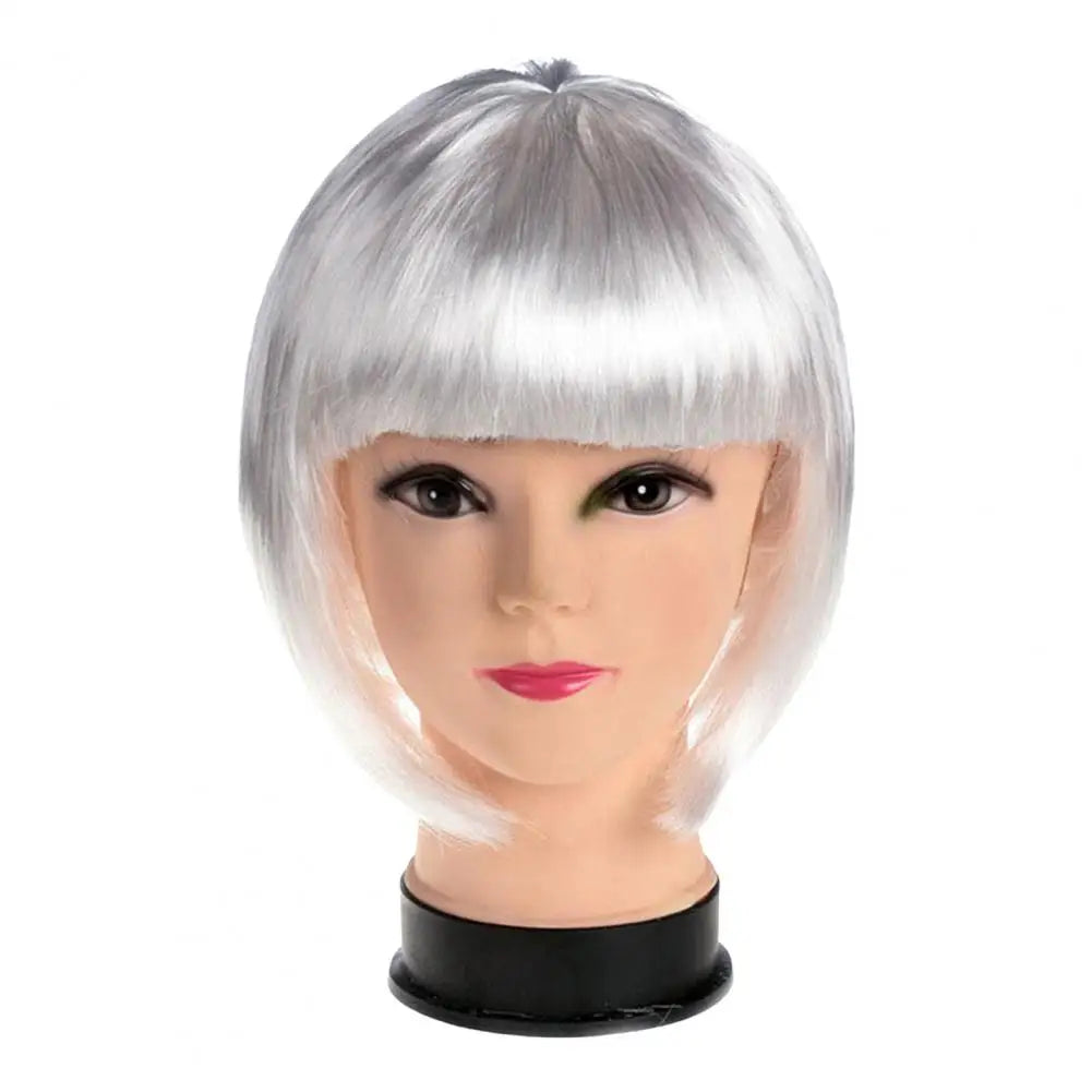 Vibrant Short Bob Wig with Bangs - Heat Resistant Synthetic Hair for Cosplay and Daily Wear White