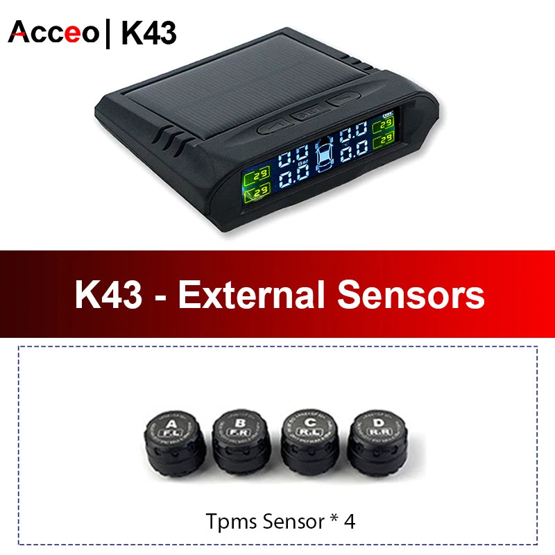 ACCEO K43 TPMS Sensor &ndash; Solar And USB Charging Monitor External Sensors-K43