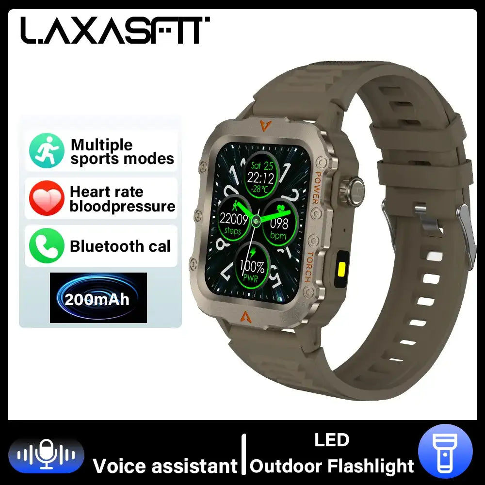 LAXASFIT Smart Watch Bluetooth Talk LED Flashlight Outdoor Brown