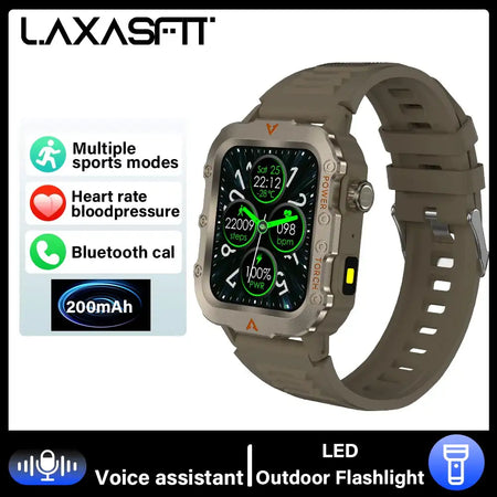 LAXASFIT Smart Watch Bluetooth Talk LED Flashlight Outdoor Brown