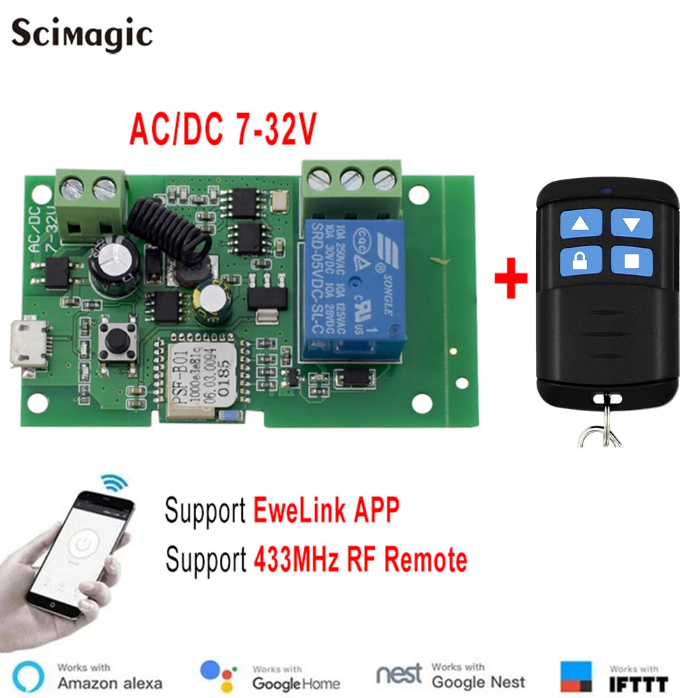 EWELINK Smart WiFi Garage Door Opener with Alexa Voice Control 7-32V RF NO Shell