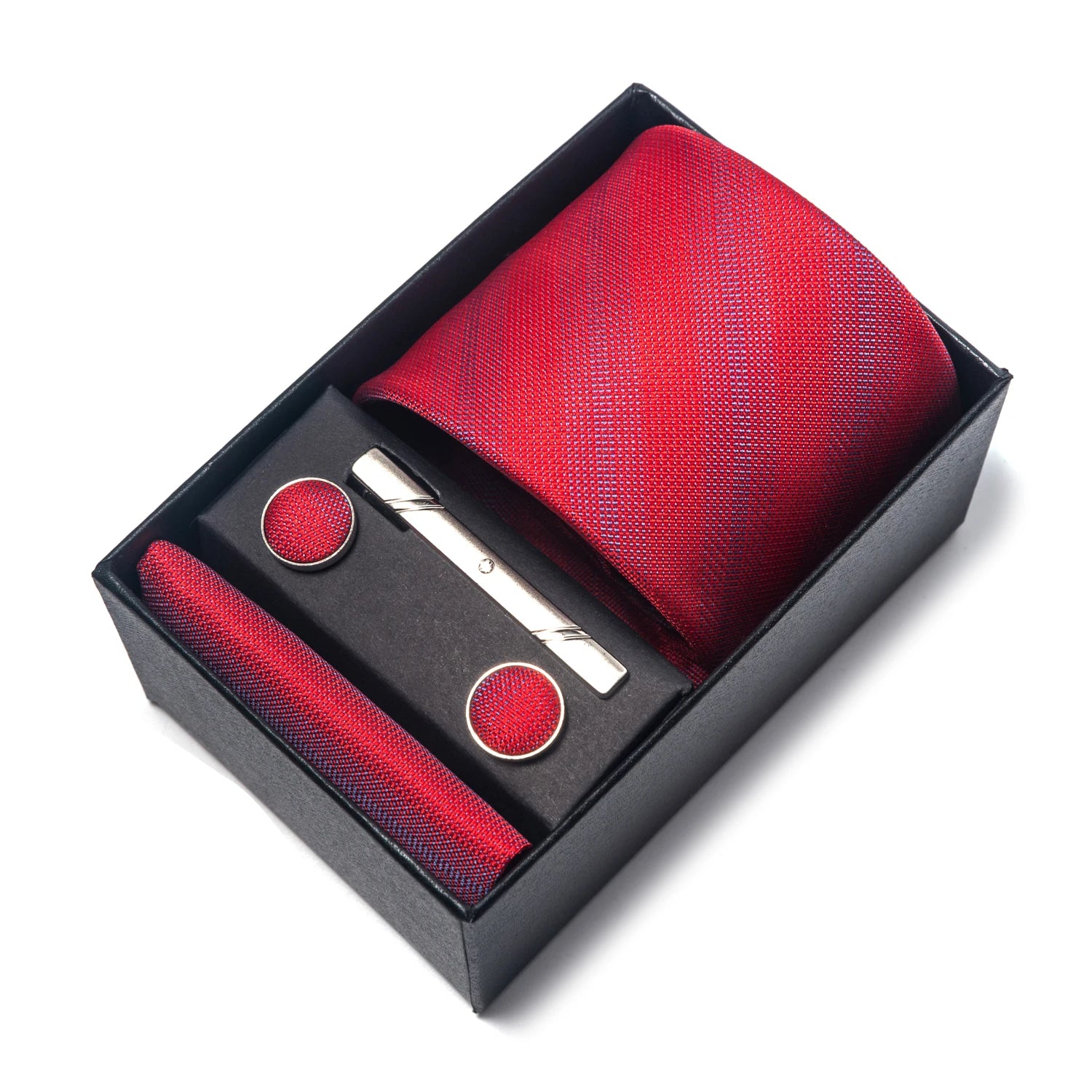 Elegant Plaid Silk Tie Handkerchief Cufflink Set for Men
