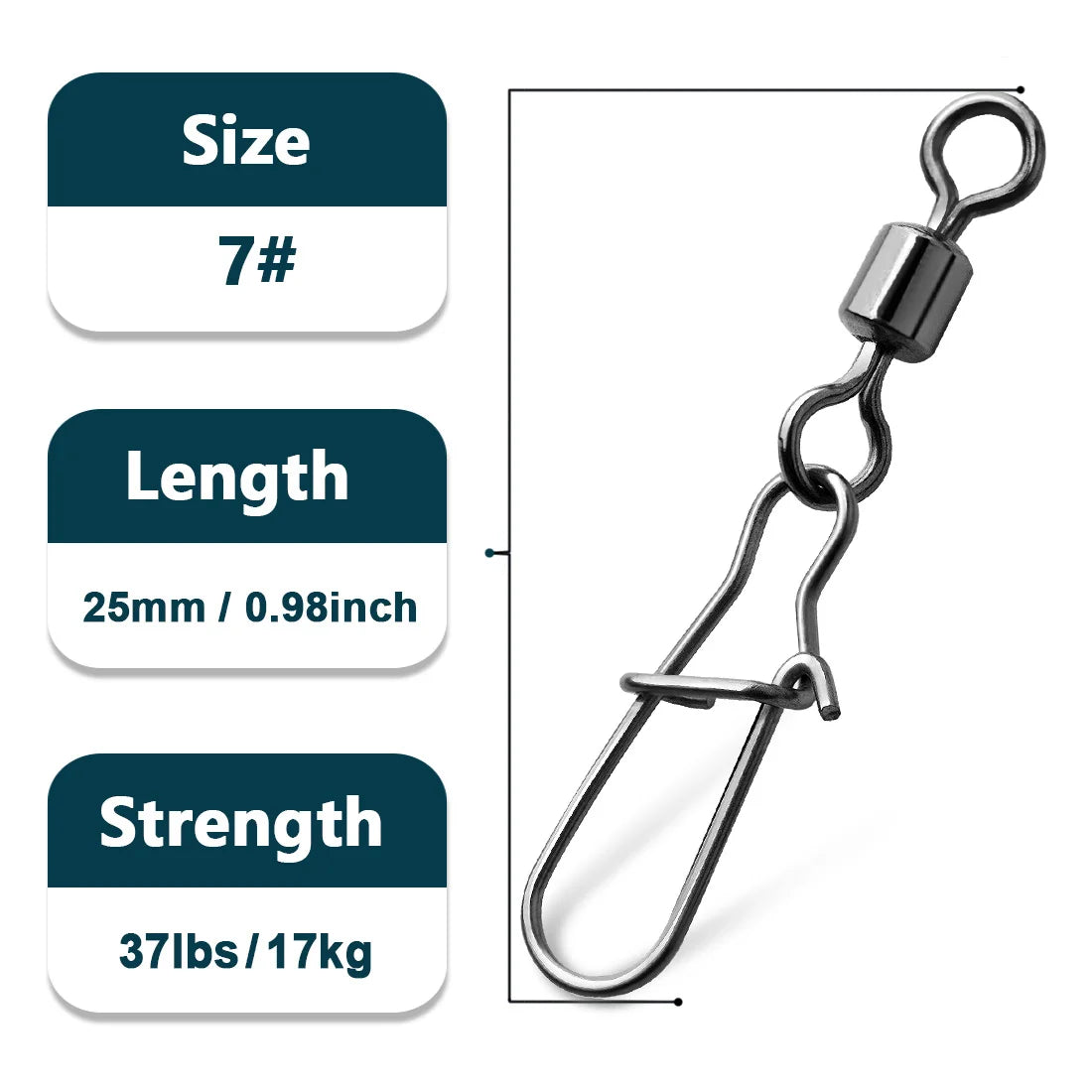 Duo-Lock Snap Swivels - Premium Stainless Steel Fishing Connectors | 50-200 Pieces Size 7  25mm 17kg / 50 Pcs