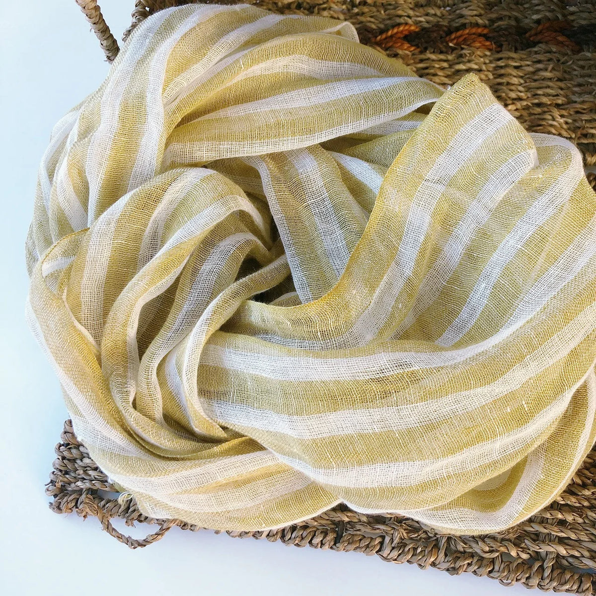 Linen Yellow Striped Women's Scarf &ndash; Chic and Versatile Accessory