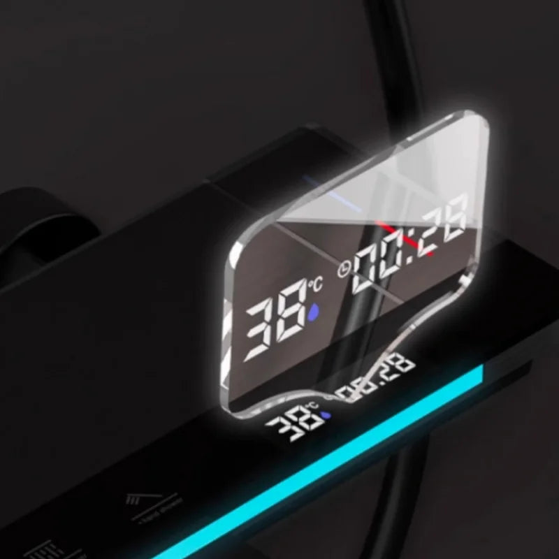 Mixer Shower Set With Digital Temperature Display, Wall-Mounted Rain Shower System In Brass Body And Steel Head