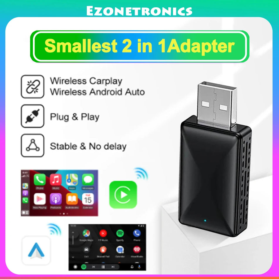 Adaptor 2-în-1 Wired to Wireless CarPlay Android Auto pentru stereo auto OEM