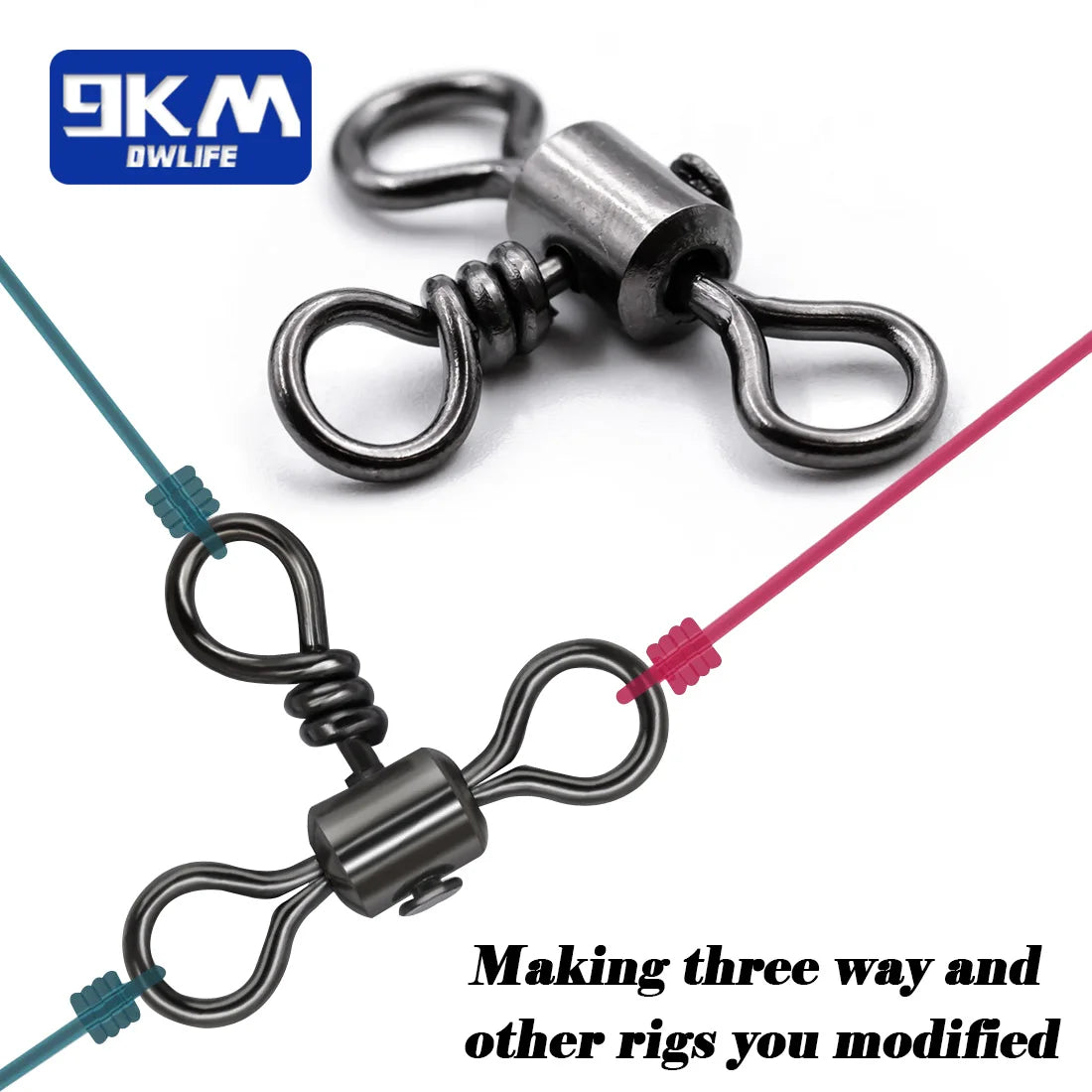 Triple Swivel Stainless Brass 3 Way Fishing Line Connectors - 25~100Pcs | 9KM DWLIFE