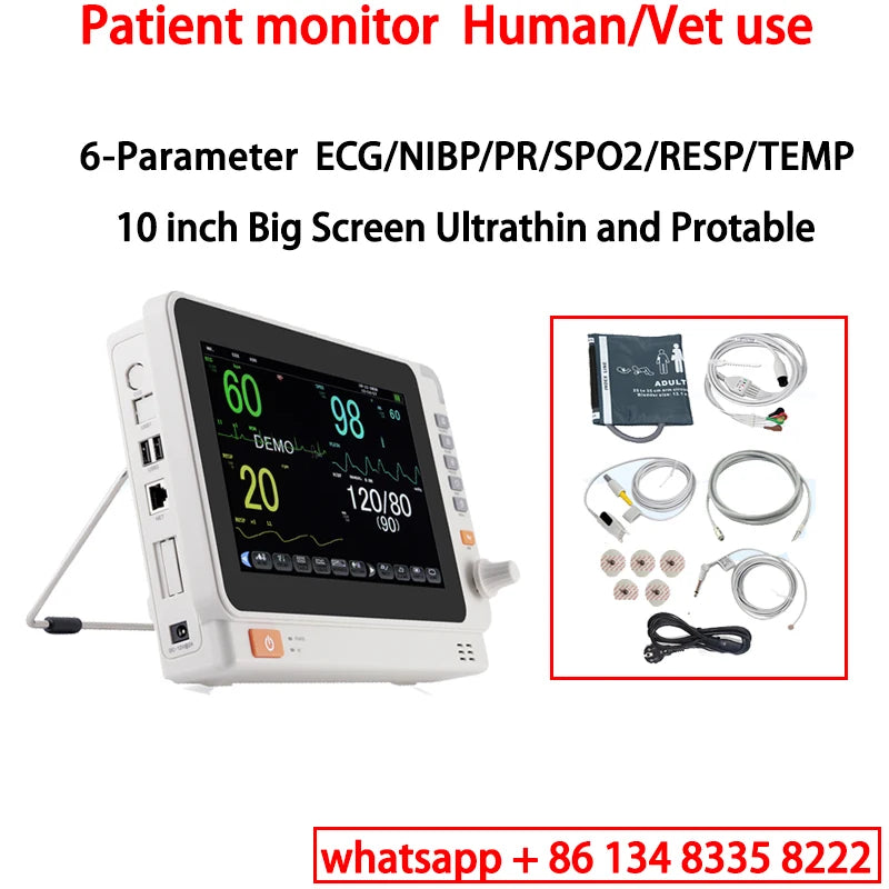 10-calowy przenośny weterynaryjny EKG 6 parametrów NIBP SpO2 Temp