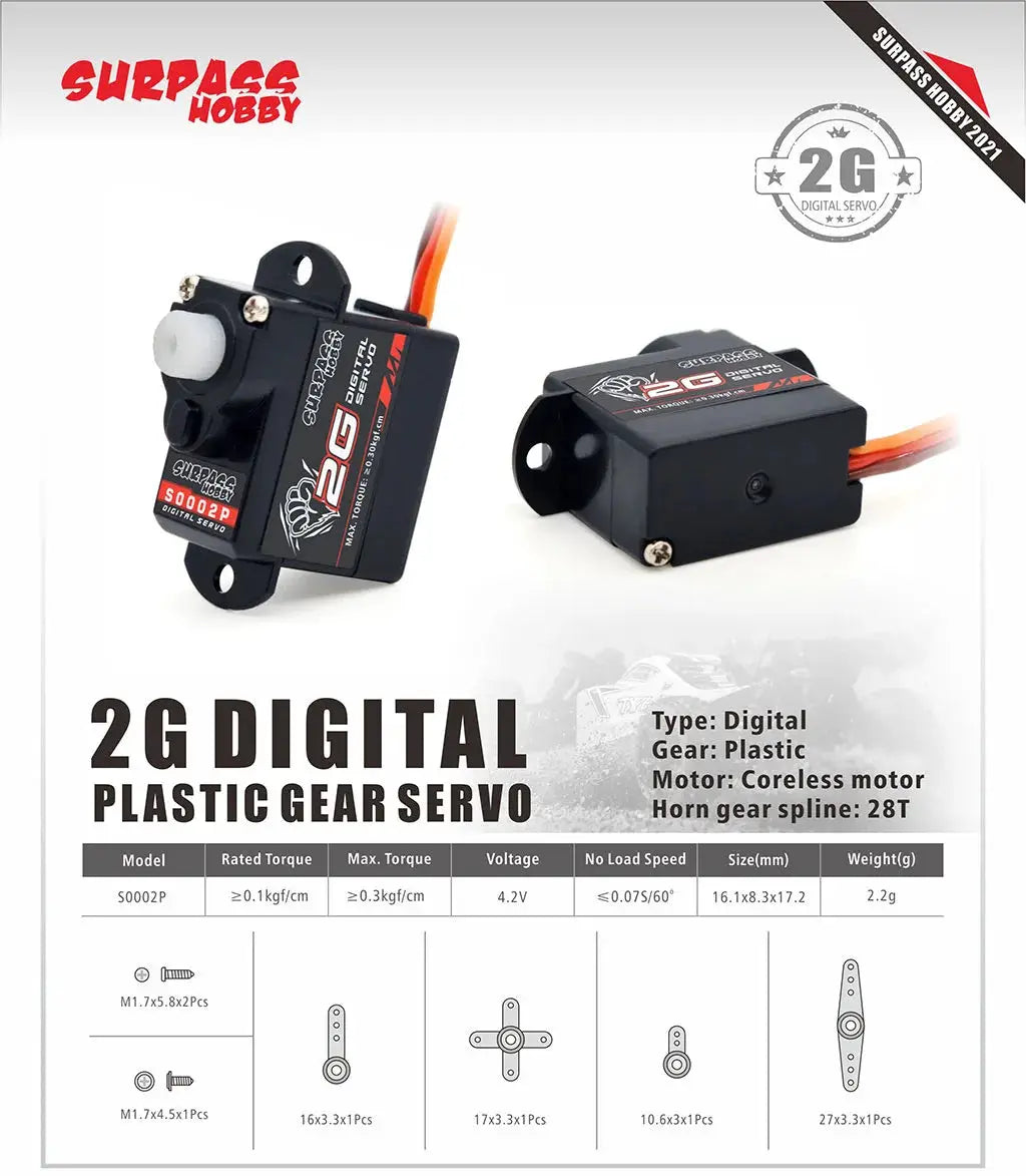 Surpass Hobby 2g 3.7g 4.3g 6g 8g Micro Digital Mini Servo Metal and Plastic Gear for Rc Drone Airplane Fixed-wing Car Robot by InterCyprus Trading Ltd