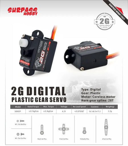 Surpass Hobby 2g 3.7g 4.3g 6g 8g Micro Digital Mini Servo Metal and Plastic Gear for Rc Drone Airplane Fixed-wing Car Robot by InterCyprus Trading Ltd