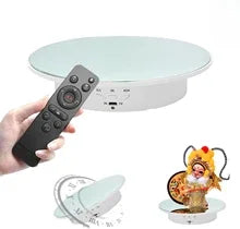 Electric Rotating Display Stand - 3 Speeds, 360&deg; Rotation, USB/Battery Powered White remote