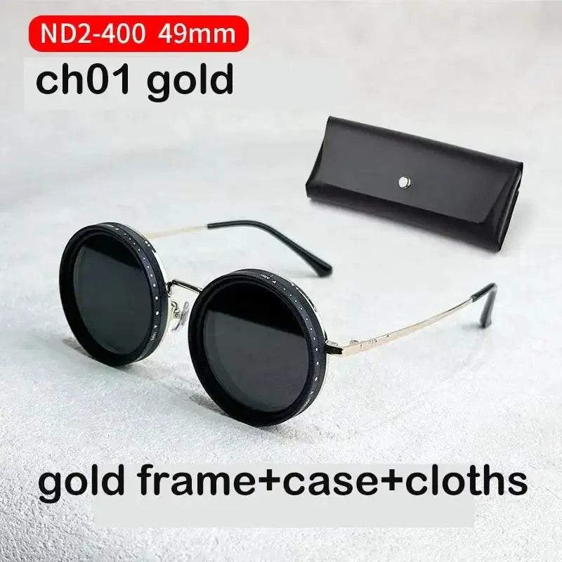 ND9 Retro Punk Sunglasses &ndash; Polarized UV Protection ch01 Gold 49mm / CHINA