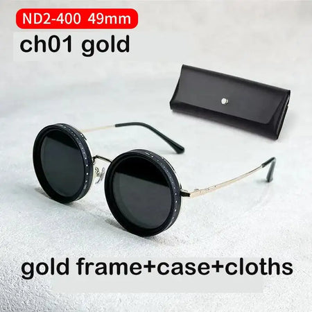 ND9 Retro Punk Sunglasses &ndash; Polarized UV Protection ch01 Gold 49mm / CHINA